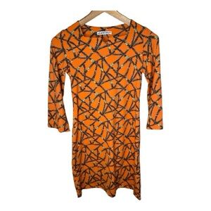 Barbara Gerwit Equestrian Print Dress Size Small Stretch Nylon Blend Orange